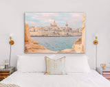 Valletta Malta Canvas Print // View of Valletta Malta old town skyline from Sliema city on the other side of Marsans harbor