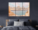 Valletta Malta Canvas Print // View of Valletta Malta old town skyline from Sliema city on the other side of Marsans harbor