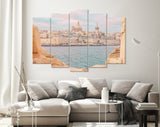 Valletta Malta Canvas Print // View of Valletta Malta old town skyline from Sliema city on the other side of Marsans harbor