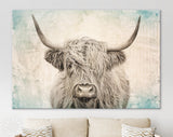 Vintage Highland Cow Canvas Print // Highland Cow Old Wall Background Canvas Print // Vintage Wall Art // Farmhouse Wall Decor