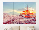 Chureito Pagoda Canvas Print // Fujiyoshida Japan Beautiful view of mountain Fuji and Chureito pagoda sunset in the spring cherry blossoms