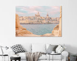 Valletta Malta Canvas Print // View of Valletta Malta old town skyline from Sliema city on the other side of Marsans harbor