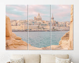 Valletta Malta Canvas Print // View of Valletta Malta old town skyline from Sliema city on the other side of Marsans harbor