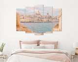 Valletta Malta Canvas Print // View of Valletta Malta old town skyline from Sliema city on the other side of Marsans harbor