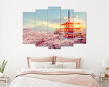 Chureito Pagoda Canvas Print // Fujiyoshida Japan Beautiful view of mountain Fuji and Chureito pagoda sunset in the spring cherry blossoms