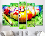 Billiard Canvas Print // Billiard Balls Cue On Green Table // Billiard Club Wall Decor