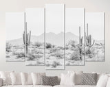 Arizona Desert Black & White Canvas Print // The Four Peaks and Saguaros // Central Arizona Desert
