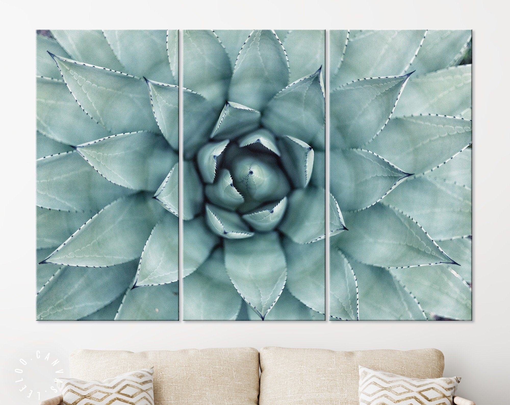 succulent canvas Turquoise Succulent Canvas Print // Soft Color Succulent Plant Wall Ar – leeloocanvas