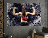 Fitness Canvas Print // Fitness Woman works out with Dumbbells // Gym Wall Decor