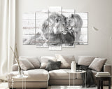 Lions in Love Canvas Print // White Wood Texture Canvas Print // Lion Couple Wall Art