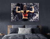 Fitness Canvas Print // Fitness Woman works out with Dumbbells // Gym Wall Decor