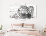 Lions in Love Canvas Print // White Wood Texture Canvas Print // Lion Couple Wall Art