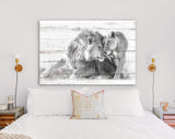 Lions in Love Canvas Print // White Wood Texture Canvas Print // Lion Couple Wall Art