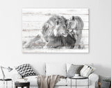 Lions in Love Canvas Print // White Wood Texture Canvas Print // Lion Couple Wall Art