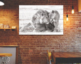 Lions in Love Canvas Print // White Wood Texture Canvas Print // Lion Couple Wall Art