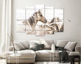 Wild Horses Sepia Canvas Print // White Wood Texture Canvas Print // Farmhouse Wall Art // Sepia Wall Decor