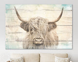 Vintage Highland Cow Canvas Print // Highland Cow Old Wood Texture Background Canvas Print // Vintage Wall Art // Farmhouse Wall Decor