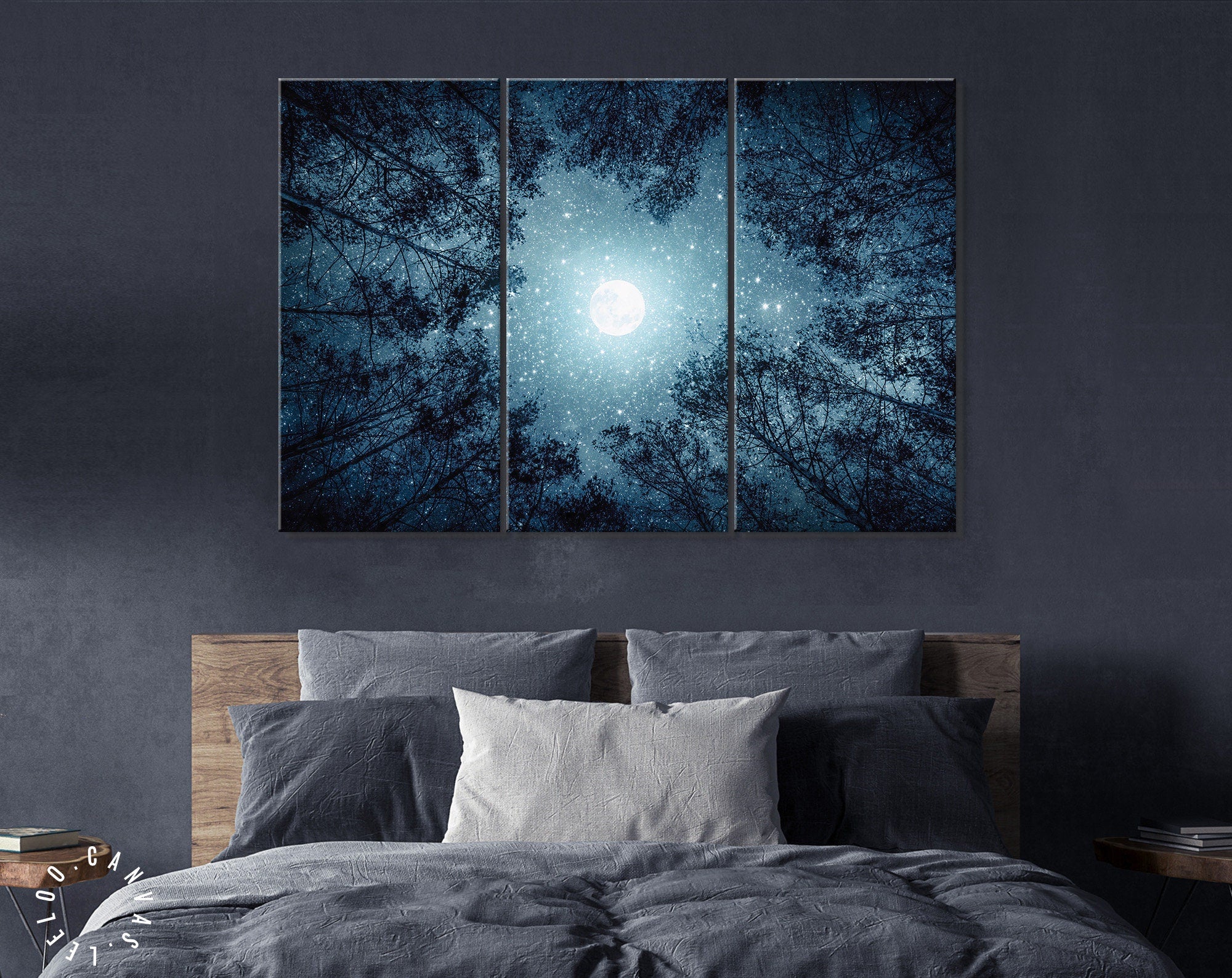 Night Sky Canvas Print // The Moon and The Trees Milky Way Wall Art