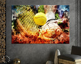 Tennis Canvas Print // Tennis player on clay tennis court // Tennis racket and ball // Tennis Wall Art