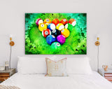 Billiard Canvas Print // Billiard balls arranged in a triangle // Top View // Billiard Wall Art // Billiard Club Wall Decor