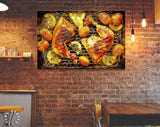 Chicken Canvas Print // Grilled Rosemary Lemon Chicken Quarters with Roasted Potatoes // Restaurant Bar BBQ Wall Decor Barbecue Grill Print