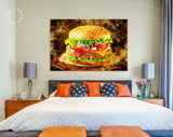 Burger Canvas Print // Burger with Beef and Cheese // Restaurant Bar BBQ Wall Decor // Steak House Wall Art // Barbecue Grill Print