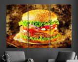 Burger Canvas Print // Burger with Beef and Cheese // Restaurant Bar BBQ Wall Decor // Steak House Wall Art // Barbecue Grill Print