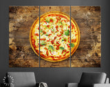 Pizza Canvas Print // Pizza with mushrooms, tomatoes, cheese, onion, oil, pepper, salt, basil, olive // Pizzeria Wall decor