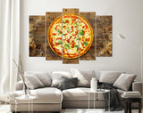 Pizza Canvas Print // Pizza with mushrooms, tomatoes, cheese, onion, oil, pepper, salt, basil, olive // Pizzeria Wall decor