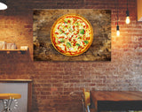 Pizza Canvas Print // Pizza with mushrooms, tomatoes, cheese, onion, oil, pepper, salt, basil, olive // Pizzeria Wall decor