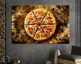 Italian Pizza Canvas Print // Pizza with pepperoni, bacon, mushrooms, tomatoes, cheese, oil, pepper, salt, basil // Pizzeria Wall decor