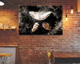 Flying Pizza Dough Canvas Print // Pizza Cook Working with Flying Pizza Dough // Flying Pizza Dough with Flour // Pizzeria Wall decor