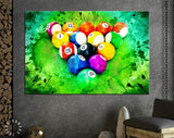 Billiard Canvas Print // Billiard balls arranged in a triangle // Top View // Billiard Wall Art // Billiard Club Wall Decor