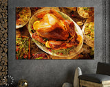 Turkey Canvas Print // Whole Homemade Thanksgiving Turkey with All the Sides // Restaurant Bar BBQ Wall Decor // Barbecue Grill Print