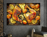 Chicken Canvas Print // Grilled Rosemary Lemon Chicken Quarters with Roasted Potatoes // Restaurant Bar BBQ Wall Decor Barbecue Grill Print