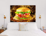 Burger Canvas Print // Burger with Beef and Cheese // Restaurant Bar BBQ Wall Decor // Steak House Wall Art // Barbecue Grill Print