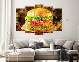 Burger Canvas Print // Burger with Beef and Cheese // Restaurant Bar BBQ Wall Decor // Steak House Wall Art // Barbecue Grill Print