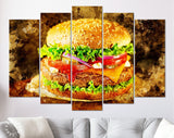 Burger Canvas Print // Burger with Beef and Cheese // Restaurant Bar BBQ Wall Decor // Steak House Wall Art // Barbecue Grill Print