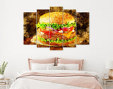 Burger Canvas Print // Burger with Beef and Cheese // Restaurant Bar BBQ Wall Decor // Steak House Wall Art // Barbecue Grill Print