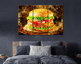 Burger Canvas Print // Burger with Beef and Cheese // Restaurant Bar BBQ Wall Decor // Steak House Wall Art // Barbecue Grill Print