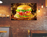 Burger Canvas Print // Burger with Beef and Cheese // Restaurant Bar BBQ Wall Decor // Steak House Wall Art // Barbecue Grill Print