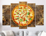 Pizza Canvas Print // Pizza with mushrooms, tomatoes, cheese, onion, oil, pepper, salt, basil, olive // Pizzeria Wall decor