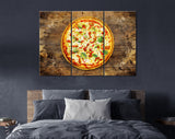 Pizza Canvas Print // Pizza with mushrooms, tomatoes, cheese, onion, oil, pepper, salt, basil, olive // Pizzeria Wall decor