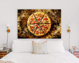 Italian Pizza Canvas Print // Pizza with pepperoni, bacon, mushrooms, tomatoes, cheese, oil, pepper, salt, basil // Pizzeria Wall decor