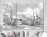 Arizona Desert Shadow Wood Texture Black & White Canvas Print // The Four Peaks and Saguaros // Central Arizona Desert