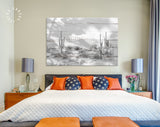 Arizona Desert Shadow Wood Texture Black & White Canvas Print // The Four Peaks and Saguaros // Central Arizona Desert