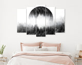 Foggy Forest Canvas Print // Dark Forest With Mirrored Circle In The Sky // Silent Misty Forest Wall Art // Black and White Forest Canvas