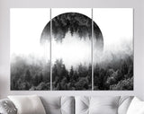 Foggy Forest Canvas Print // Dark Forest With Mirrored Circle In The Sky // Silent Misty Forest Wall Art // Black and White Forest Canvas