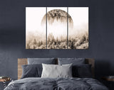 Foggy Forest Sepia Canvas Print // Magic Forest With Mirrored Circle In The Sky // Silent Misty Forest Wall Art // Sepia Forest Canvas