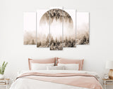 Foggy Forest Sepia Canvas Print // Magic Forest With Mirrored Circle In The Sky // Silent Misty Forest Wall Art // Sepia Forest Canvas